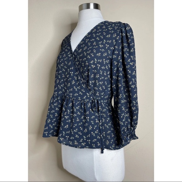 Puff-Sleeve Peplum Wrap Top in Spring Fling XS - Picture 7 of 9